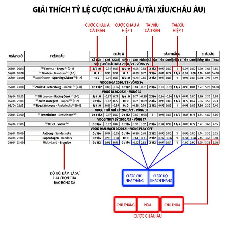 Giải thích tỷ lệ cược châu Âu