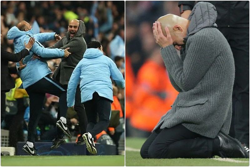 Hình ảnh trái ngược của Pep Guardiola khi Aguero ghi bàn và khi tổ VAR không công nhận bàn thắng