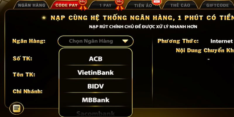 Nạp, rút tiền nhanh chóng